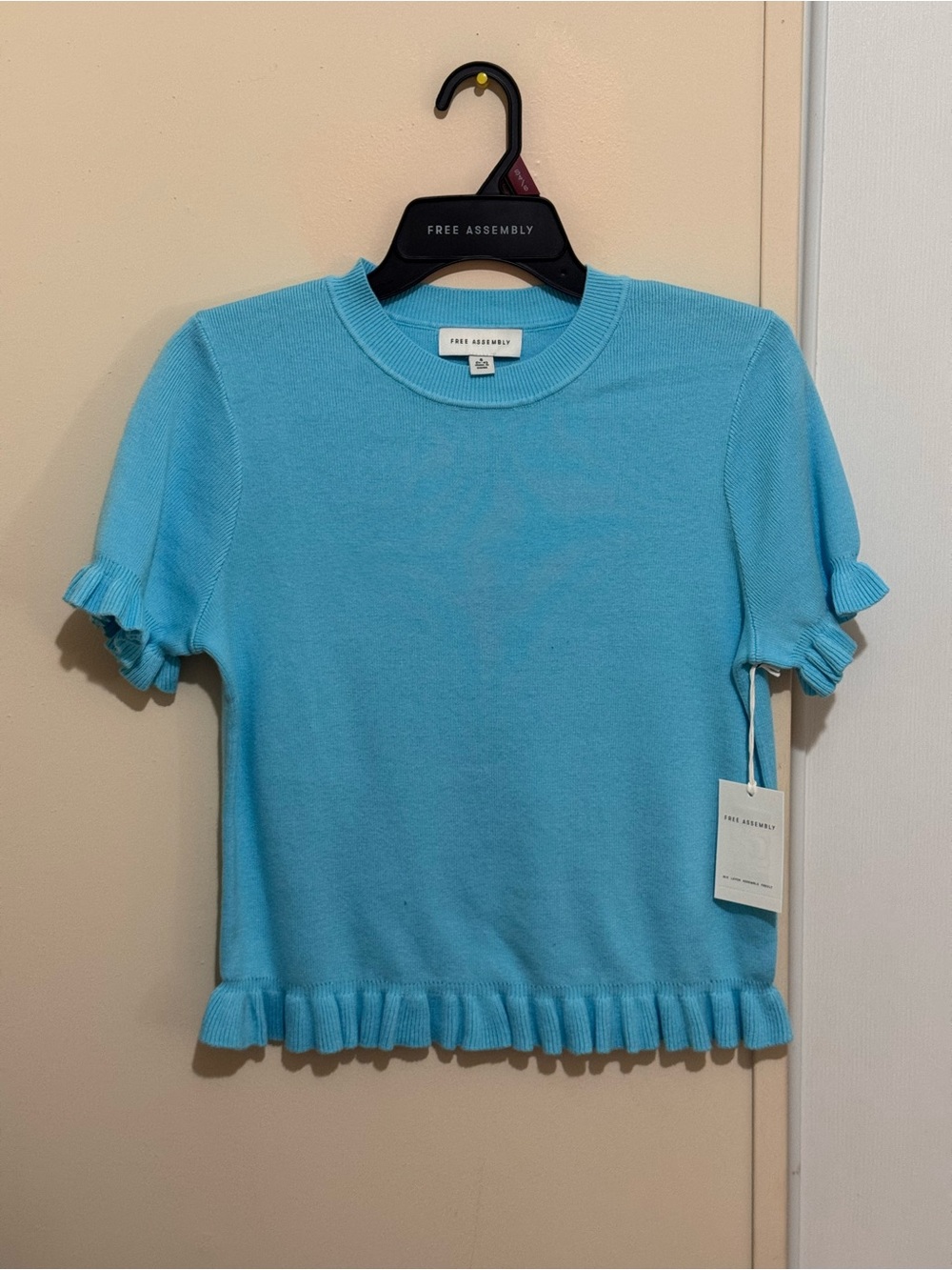 Free Assembly Women's Light Blue Ruffle Trim Short Sleeve